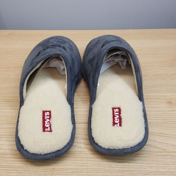LEVI\'S Slide Slippers Mens Size 8 - 9 Gray Microsuede Sherpa Lined Plush Comfort main image 4